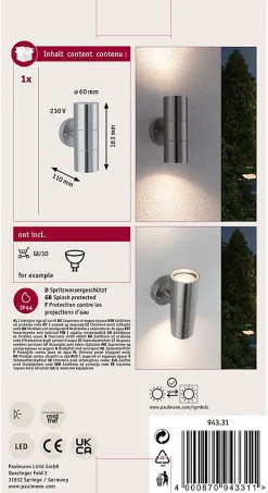 Applique Flame IP44 60mm max. 2x10W 230V Acier inoxydable brossé Acier inoxydable