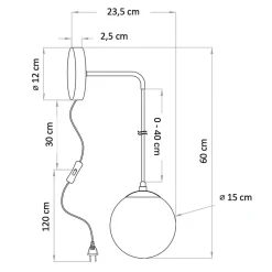 Applique laiton verre blanc avec câble et interrupteur - Robyn