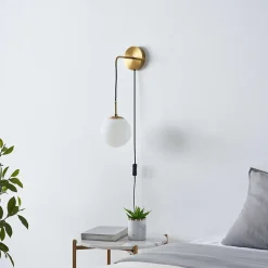 Applique laiton verre blanc avec câble et interrupteur - Robyn