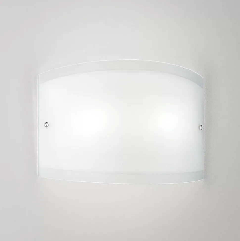 Applique Lecce verre satiné blanc 35x12cm, 1xE27 max 42W, structure métal chromé, IP20, style épuré, ampoule non incluse