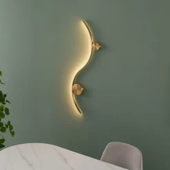 Applique LED design longue vague double support laiton - Curva