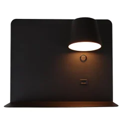 Applique LED en Aluminium Noir Orientable de 6W 2800K avec Interrupteur Base de Charge Grande et Port USB.