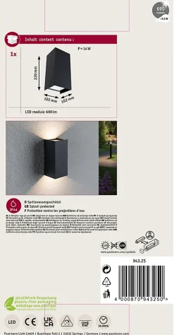 Applique LED Flame IP44 carré 102x220mm 3000K 2x5,8W 2x540lm 230V 105 Anthracite Aluminium