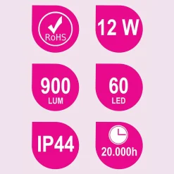 Applique LED GUE 12W, 45 cm, finition noir mat, 6000 K, en aluminium Kibath