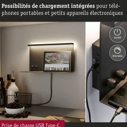 Applique LED Jarina USB C 3000K 400lm / 160lm 230V 4,5W / 1,6W gradable Noir mat