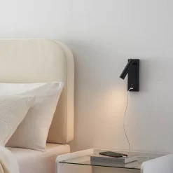 Applique LED liseuse noire avec port USB dimmable - Tofino