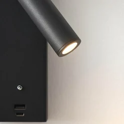 Applique LED liseuse noire avec port USB dimmable - Tofino