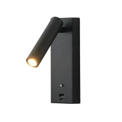 Applique LED liseuse noire avec port USB dimmable - Tofino