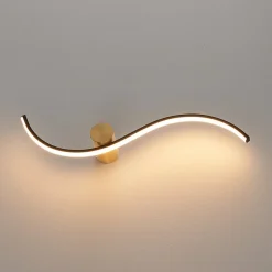 Applique LED longue vague noire et support laiton - Curva