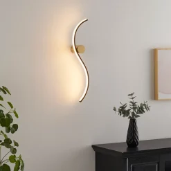 Applique LED longue vague noire et support laiton - Curva