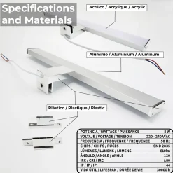 Applique LED Miroir Salle de Bain 10W IP44 Chromée Lumière Blanche Neutre 4000K Aluminium Slim 40 cm