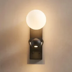 Applique LED noire double éclairage liseuse et verre blanc - Avelysa