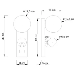 Applique LED noire double éclairage liseuse et verre blanc - Avelysa
