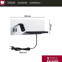 Applique LED Serra USB C 2700K 520lm / 180lm 230V 5,5W / 2,6W gradable Blanc dépoli Noir mat