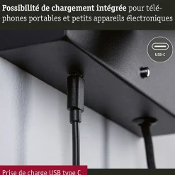 Applique LED 3-Step-Dim Jerik USB C 3000K 160lm 230V 2,4W gradable Noir mat