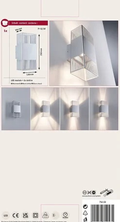 Applique LED Tharin IP44 3000K 120x250mm 2x3,7W Argent