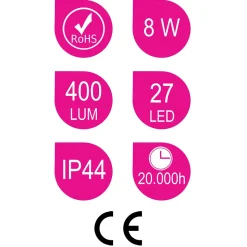 Applique LED URBAN 8W, 30 cm, finition noir mat, 4000 K, en ABS Kibath