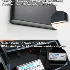 Applique LED 12W SAFATA IP54 pour extérieurintérieur design rectangulaire en aluminium noir éclairage haut et bas 2700K