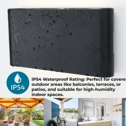 Applique LED 12W SAFATA IP54 pour extérieurintérieur design rectangulaire en aluminium noir éclairage haut et bas 2700K