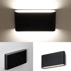 Applique LED 12W SAFATA IP54 pour extérieurintérieur design rectangulaire en aluminium noir éclairage haut et bas 4000K