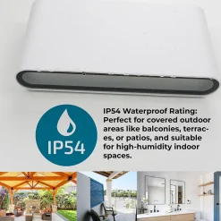 Applique LED 12W SAFATA IP54 pour extérieurintérieur design rectangulaire en aluminium blanc éclairage haut et bas 4000K