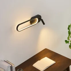 Applique liseuse LED intégrée finition noire double interrupteur - Jena