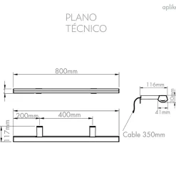 Applique miroir de salle de bain LED à crochets multiples - Lumière blanche neutre dimmable (4000K) - 11.6 x 3 x 80 cm - Sky Model