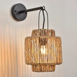 Applique métal et jacinthe naturel Cancun E27 15W IP44 L.20 x l.30 x H.23 x P.30 cm