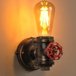Applique Mural Industriel Robinet Style Steampunk avec Tuyau E27 Finition Dorée Rustique Lumière Rétro pour Chambre et S