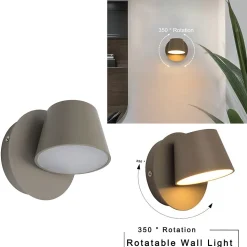 Applique Mural LED avec Projecteur Orientable 6W 2700K Lumière Chaude de Lecture en Aluminium Gris Design Nordique Moder