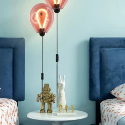 Applique mural LED poli en forme de ballon verre coloré froissé lumière chaude 8W avec interrupteur intégré dans le câbl