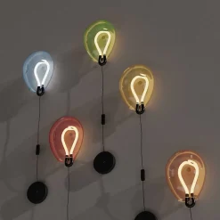 Applique mural LED poli en forme de ballon verre bleu froissé lumière chaude 8W avec interrupteur intégré dans le câble