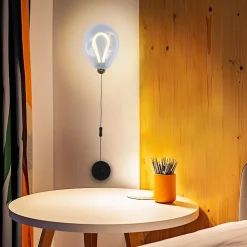 Applique mural LED poli en forme de ballon verre bleu froissé lumière chaude 8W avec interrupteur intégré dans le câble