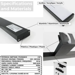 Applique mural LED 8W 30 cm IP44 pour salle de bain miroir et meuble slim en aluminium noir mat avec lumière blanche neu