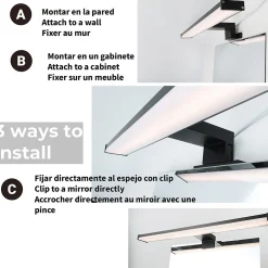 Applique mural LED 12W 50 cm IP44 pour salle de bain miroir et meubleslim en aluminium noir mat avec lumière blanche neu