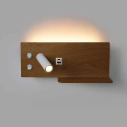 Applique mural 7W spot orientable 3W avec port USB et Type C interrupteurs lumière 2700K spot gauche en métal effet bois