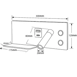 Applique mural 7W spot orientable 3W avec port USB et Type C interrupteurs lumière 2700K spot droit en métal blanc.