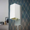 Applique murale abat jour tissu blanc socle metal Gris Lampe 1 spot lumière LED