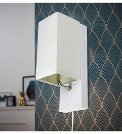 Applique murale abat jour tissu blanc socle metal Lampe 1 spot lumière LED