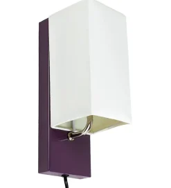 Applique murale abat jour tissu blanc socle metal Violet Lampe 1 spot lumière LED