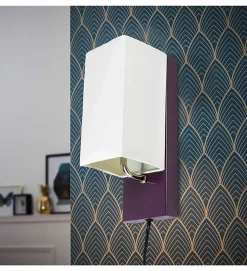 Applique murale abat jour tissu blanc socle metal Violet Lampe 1 spot lumière LED