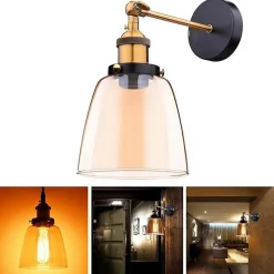 Applique Murale Abat-Jour En Verre, Vintage Style Industrielle Ampoule E27 Lamp Loft Bar Cuisine