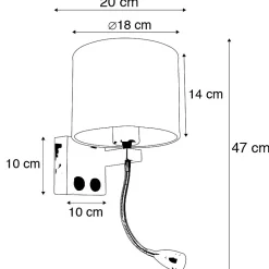 Applique murale Art déco dorée avec USB et abat-jour noir - Brescia