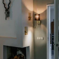 Applique murale Art déco noire avec abat-jour en coton noir - Stacca