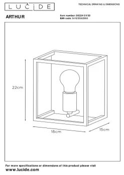 Applique murale ARTHUR en métal avec 1xE27 - Noir - Lucide