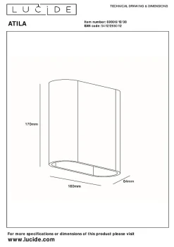 Applique murale ATILA en aluminium avec LED intégré - Noir - Lucide