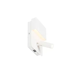 Applique murale blanche avec LED, USB et liseuse avec interrupteur - Robin