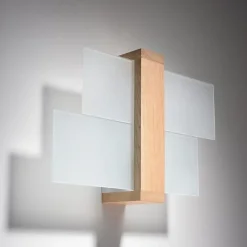 Applique Murale Bois 2 rectangles de Verre pour Ampoule E27 - SILUMEN - Marron