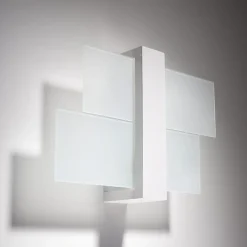 Applique Murale Bois Blanc Rectangles de Verre pour Ampoule E27 - SILAMP