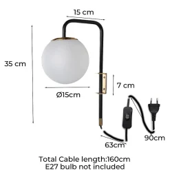 Applique murale Boule avec câble et prise CRISTINA - E27 pour la maison.